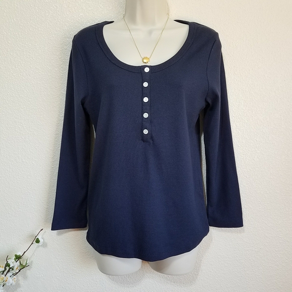 AYR Ribbed High Roller Pima Cotton Blend Henley Top - Picture 1 of 9